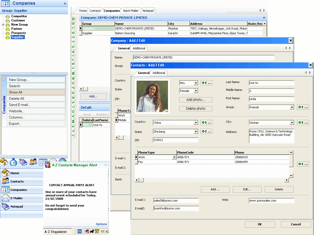 A-Z Contacts Manager screen shot