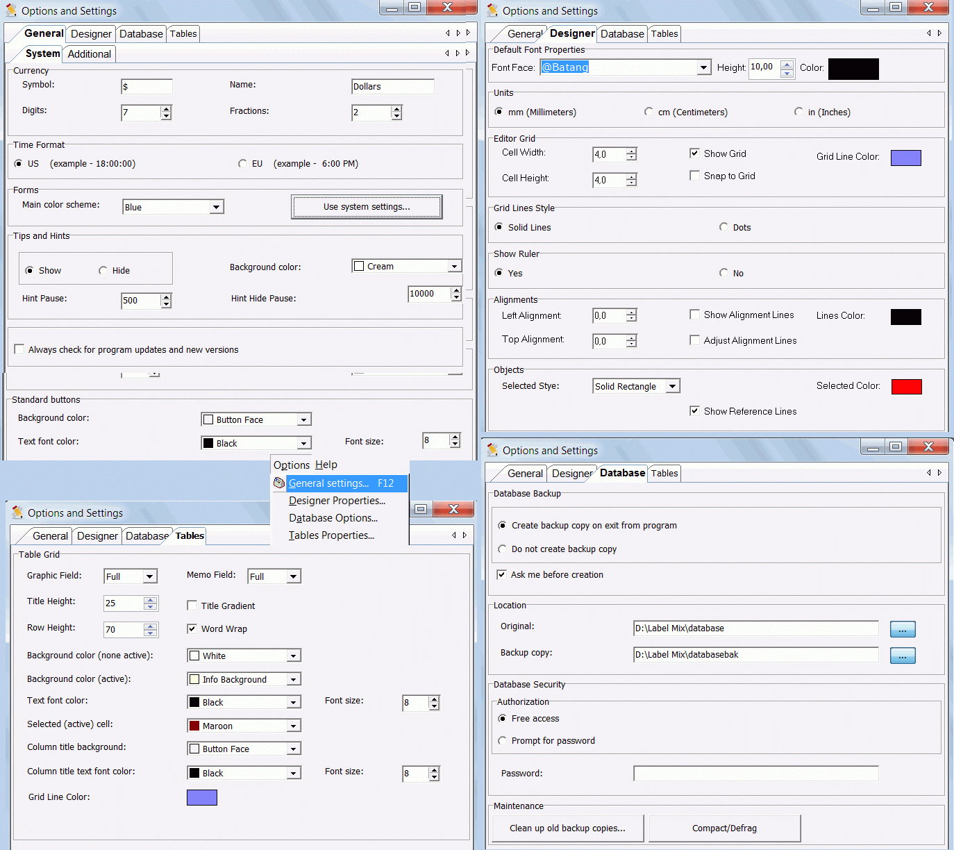 LabelMix : set options and preferences