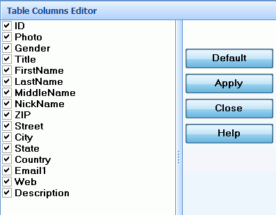 Column viewer Before changing columns visibility