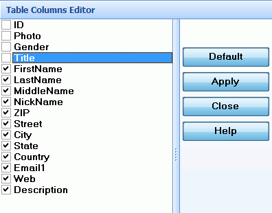 Table column viewer after