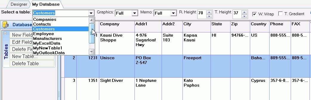 Label Mix Database window